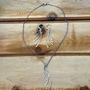 Silver cascading necklace and earring set